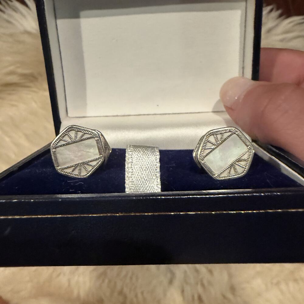 Antique 1923 Baer & Wilde "Kum-A-Part" Octagon Mother of Pearl Snap Cufflinks
